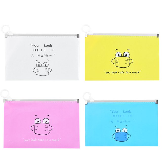 Sac Porte-Masque Bijoux Bagues Boucles d'Oreilles Masques Rangement Pochette PP Design Dessin Animé 2 Pcs Bleu 2 Pcs Rose