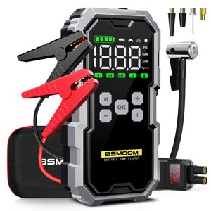 BSMOOM 4800A Car Jump Starter with Air Compressor 150PSI, 12V Battery Booster Charger (8.0L Gas/10.0L Diesel), Jump Box Jumper Starter with Tire Inflator, Jumper Cables, LCD Display & LED Light