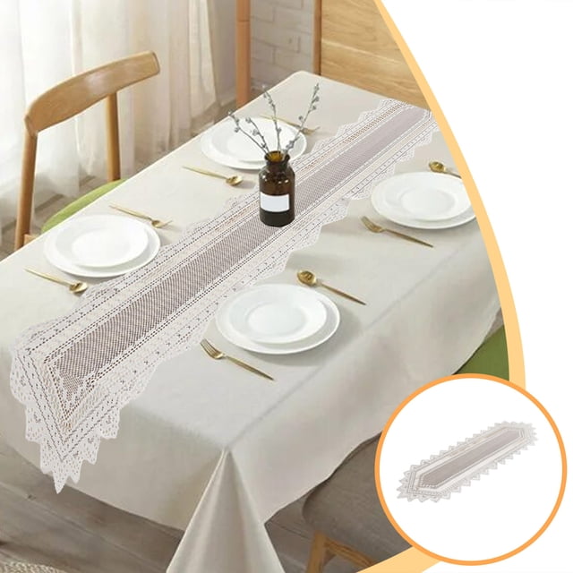 EGNMCR Kitchen Gadgets, Kitchen Appliances White Hollow Lace Table Flag Beautiful Flower Tablecloth Table Flag Home Dining Table Decoration 13.78x45.28 Inches Hollow Lace Tablecloth