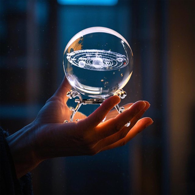 weibbin Engraved Decorative Crystal Sphere Decorative Quartz Glass Ball, Model Astronomy Sphere, Paperweight Crystal Display Sculpture Home Decor Crafts for Kids Friends
