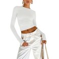 thumbnail image 1 of Fortune Women Casual Slim Fit Basic Crop Tops Solid Color Long Sleeve Pullover Tight Tee Shirts, 1 of 4