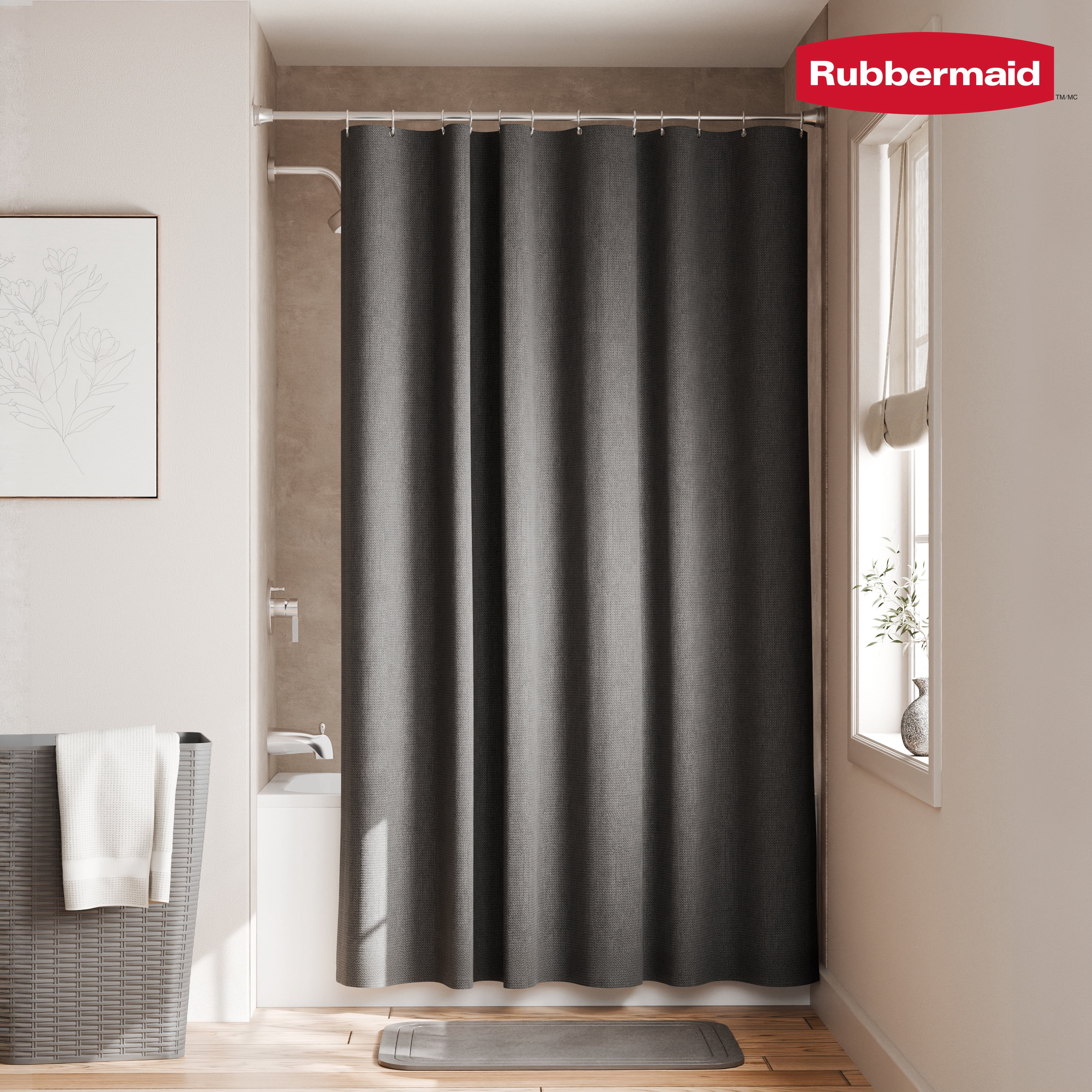 Rubbermaid Waterproof Fabric Shower Liner, 70" x 72", Black