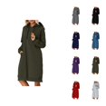 thumbnail image 1 of Longs Chandails à Capuchon pour Femmes 2025 Manches Longues Ourlet Fendu Robe à Capuchon Unie avec Poches Chandail à Capuchon pour Femmes, 1 of 7