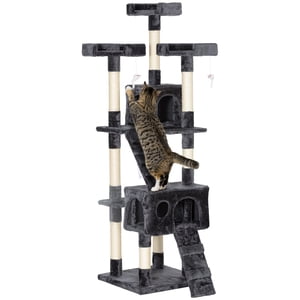 68" Multi-Level Grey Cat Tree Condo Tower - Sisal Scratching Post, Plush Perches & Toys for Living Room, Bedroom & Play - Pet Activity Center