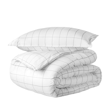 Bare Home Luxury Duvet Cover and Sham Set - Premium 1800 Collection - Ultra-Soft - Twin/Twin-XL, Grid - White/Gray, 2-Pieces