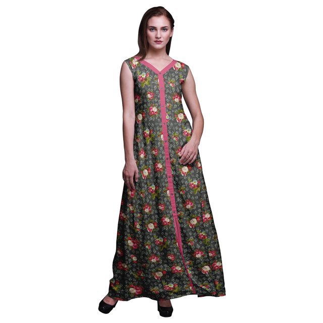Bimba Robe Maxi Sans Manches à Imprimé Floral avec Fente avant pour Femmes Été Printemps, Très Petit