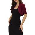 thumbnail image 4 of INSPIRE CHIC Boléros pour Femmes à devant Ouvert, Manches Courtes Froncées, Cardigan Court TG Rouge Vin, 4 of 6