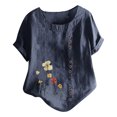 thumbnail image 1 of EQWLJWE Chemises pour Femmes Liquidation T-Shirts pour Femmes Femmes Manches Courtes Décontracté Col Rond Imprimé Ample Tunique à Boutons Chemise Blouse Hauts, 1 of 5