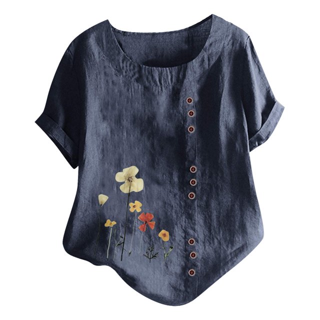 EQWLJWE Chemises pour Femmes Liquidation T-Shirts pour Femmes Femmes Manches Courtes Décontracté Col Rond Imprimé Ample Tunique à Boutons Chemise Blouse Hauts