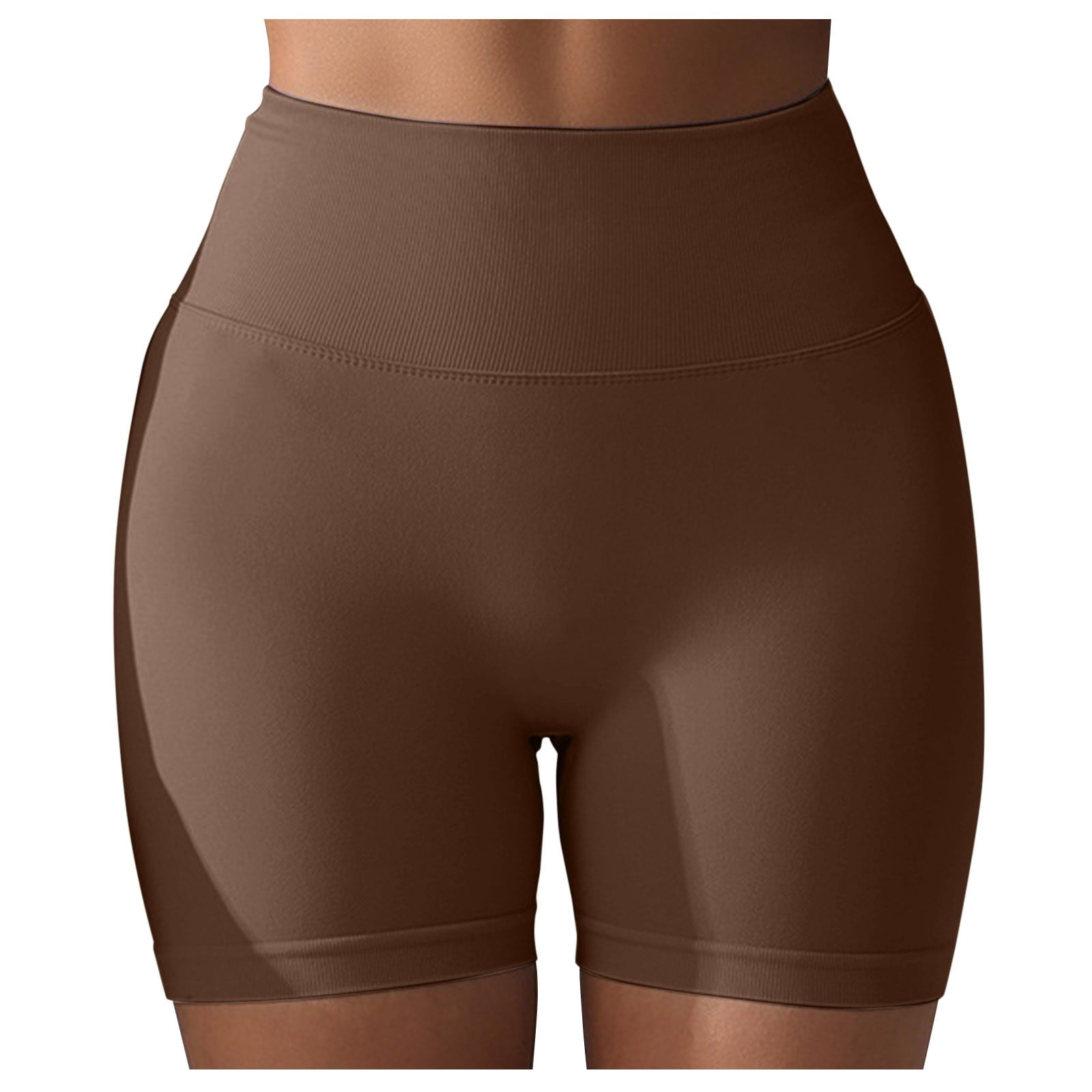 WEIYLL Womens Yoga Shorts Seamless Scrunch Workout Gym Solid Color Coffee Pants S