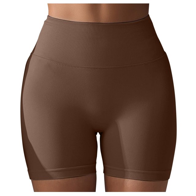 WEIYLL Yoga Womans Shorts Seamless Scrunch Workout Gym Solid Color Coffee Pants M
