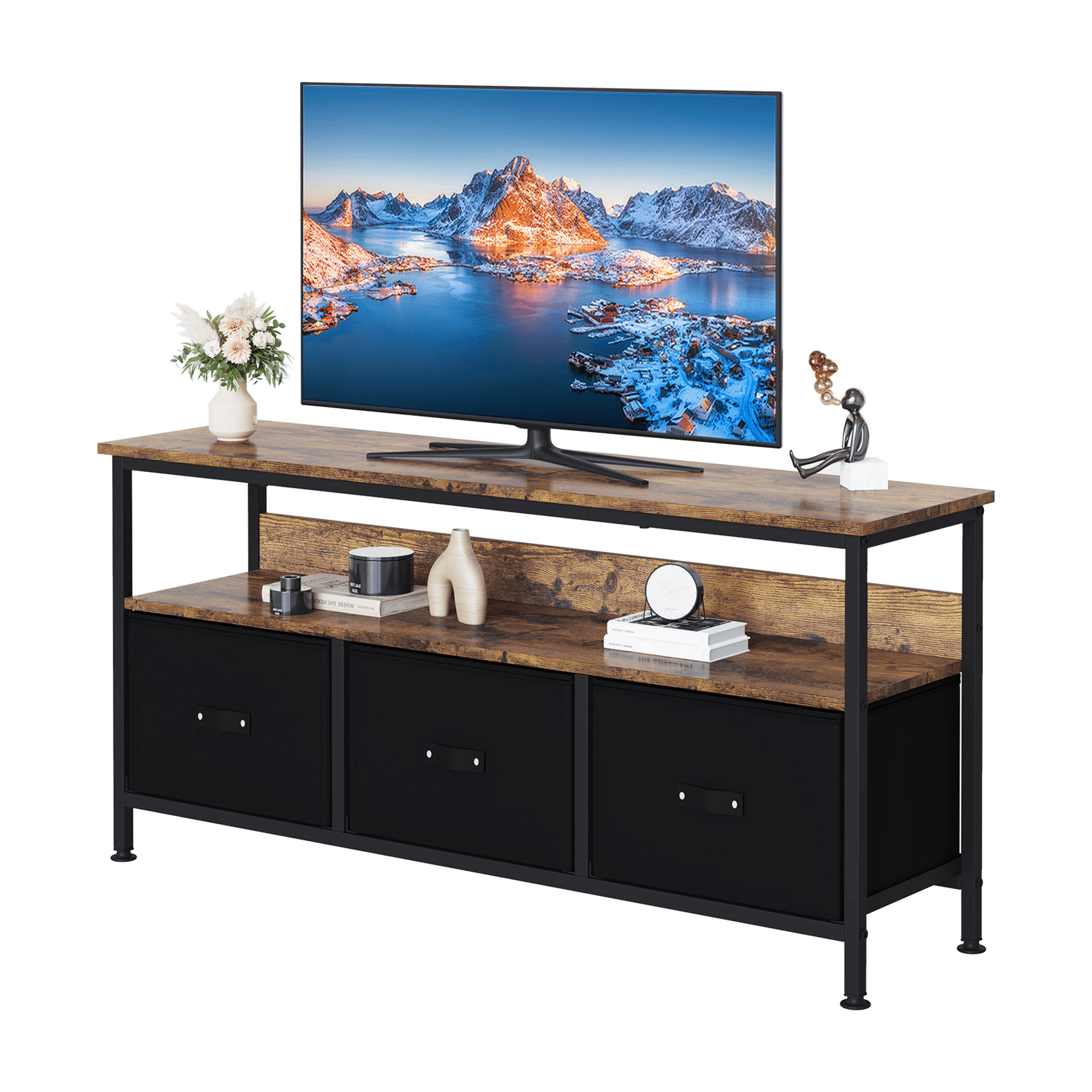 TV Stand, Entertainment Center with Storage, 55 Inch TV Stand for Bedroom Small TV Stand with Drawers and Shelves, TV & Media Console Table Furniture for Living Room