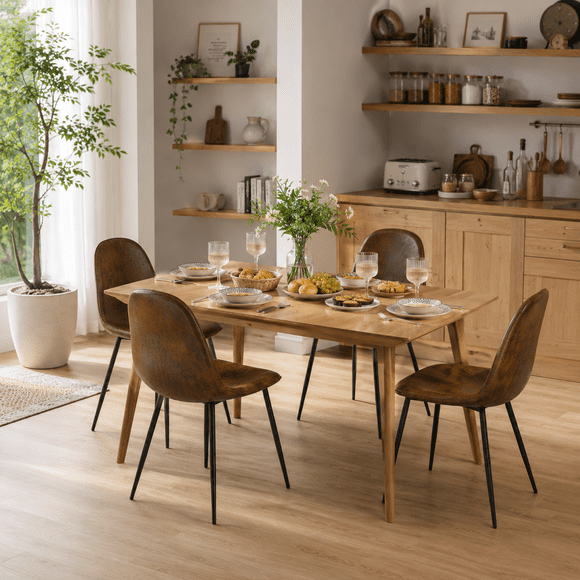 Homy Casa Upholstered Dining Chairs Set of 4, Brown Side Chairs for Breakfast Nook