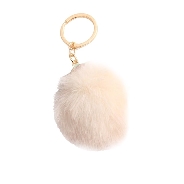 Fuzzy Ball Keychain Supple Comfortable Lovely Key Rings Adorable Practical Key Chains Women for Children Adults Elderly Students Beige 10cm