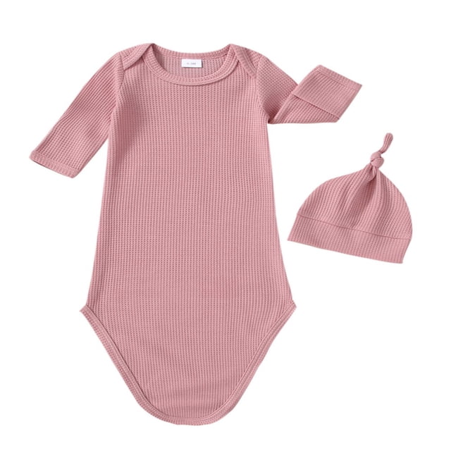 2 Pcs Nouveau-Né Fille Garçon Robe Nouée de Retour à la Maison Unisexe Tenue de Nuit Pyjamas