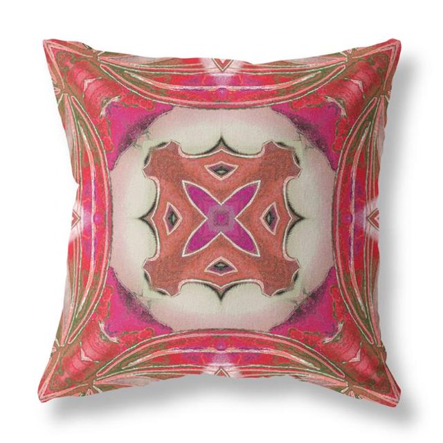 HomeRoots 412026 20 Po Fuchsia & Rouge Géo Tribal Daim Jeter Oreiller&44; Rose Chaud & Gris