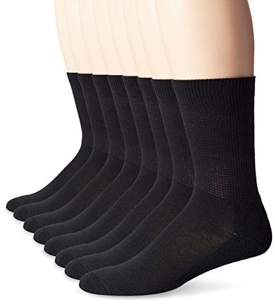 MediPEDS Men's Extra Wide Non-Binding Top Crew Socks with COOLMAX Fiber 8 Pairs, Black, Shoe Size: 12-15
