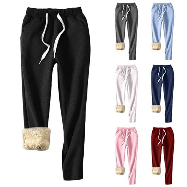 CFLVAEK Womens Fleece Lined Leggings with Pockets Casual Drawstring Elastic Waist Workout Pants Thermal Winter Tights Wine M