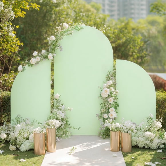 Arch Backdrop Stand Set of 3, Wedding Arch Cover, Double Sided Round Top and Half Moon Top Stretchy Backdrop for Birthday Parties, Baby Showers, Banquets - 5ft, 7.2ft, 5ft White
