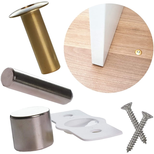 Fantom Hardware Magnetic Door Stop with Hold Open Function (Flush Mounted, No Trip Hazard, Modern Finish) - Brass