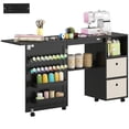 thumbnail image 1 of HOMCOM Folding Sewing Table with Power Outlet, Rolling Craft Table, Black, 1 of 10