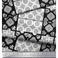 thumbnail image 2 of Soimoi Crepe Silk Fabric Check & Quatrefoil Patchwork Print Fabric by the Yard 42 Inch Wide, 2 of 3
