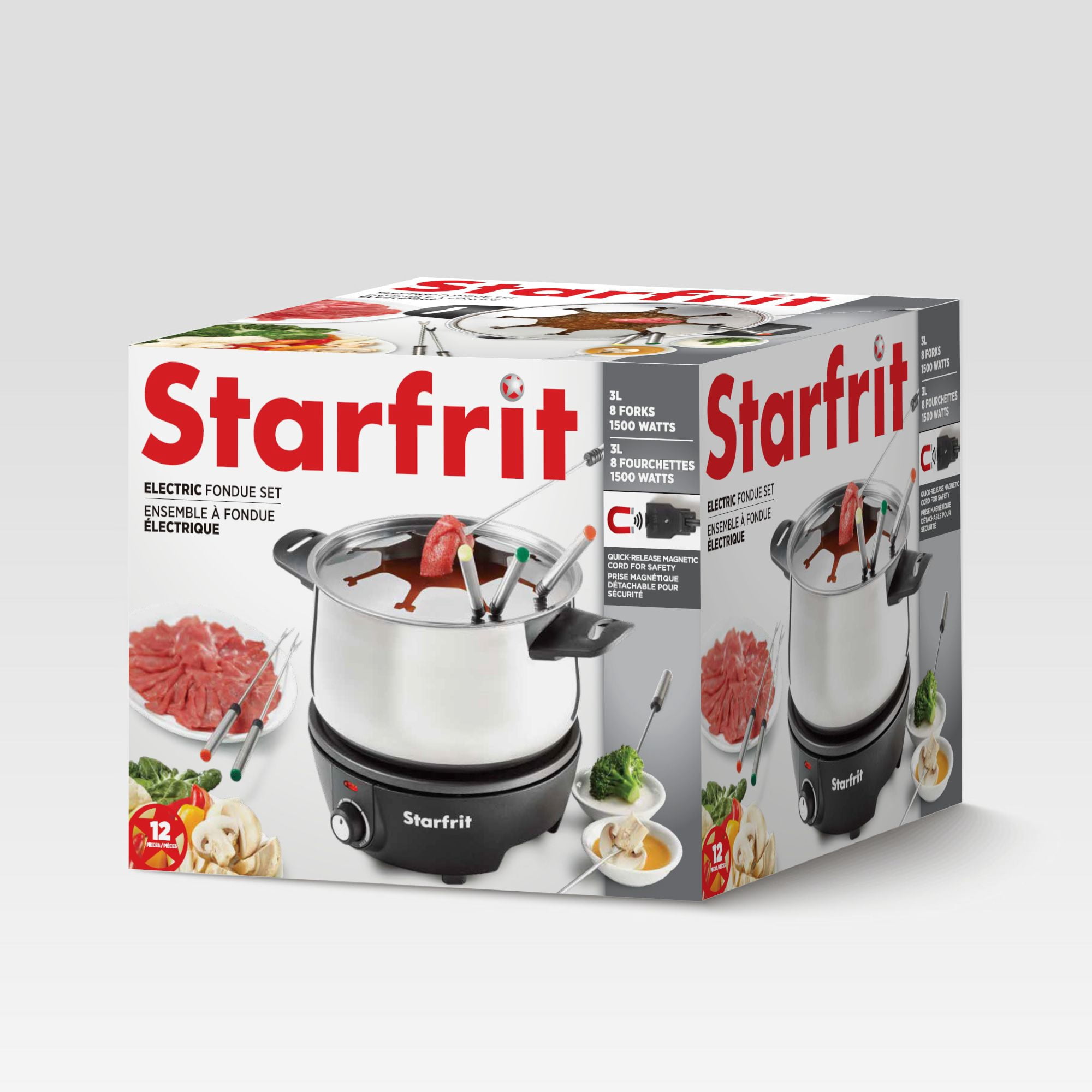 Starfrit Ensemble À Fondue Électrique 12 Pièces, Capacité 3L, Cordon Magnétique, Température Réglable, 1500W , Parfait pour Fromage & Chocolat