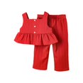 thumbnail image 1 of FAOWME Summer Style Sleeveless Tank Tops & Soft Pants Outfits 2PCS Set Solid Color Casual Outfits Red 2-3 Years, 1 of 7