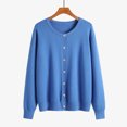 thumbnail image 2 of Hauts d'Hiver Femme Femmes Chandail Uni à Col Rond Veste Cardigan Chandail à Col Rond Tenues d'Automne 2024 S-95 Bleu TTG, 2 of 4
