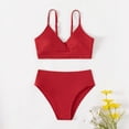 thumbnail image 2 of MIASHUI Girls Swimsuit Bikini Set Bathing Suits Two Piece Solid Color Swimwear Bathing Suit,Red,12-14 Years, 2 of 3