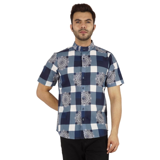 Inkmeso Chemise Asiatique pour Homme à Imprimé, Col Mandarin, Coupe Décontractée, Boutonnée