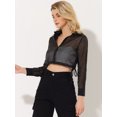 thumbnail image 3 of INSPIRE CHIC Chemise à Manches Longues Transparente en Maille à Col Pointu à Boutons devant pour Femme m Noir, 3 of 5