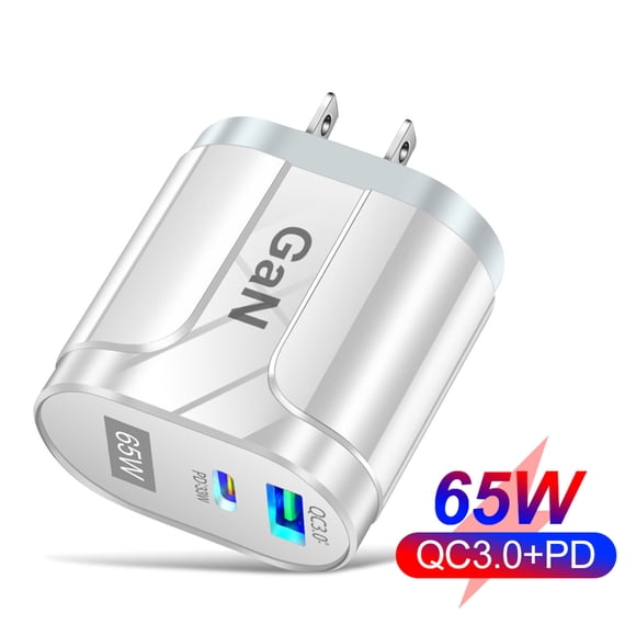 EGNMCR Charge Rapide Rapide Chargeur Mural pour Téléphone 65W PD USB-C QC3.0 Adaptateur de Charge Rapide 2 Plug US Plug