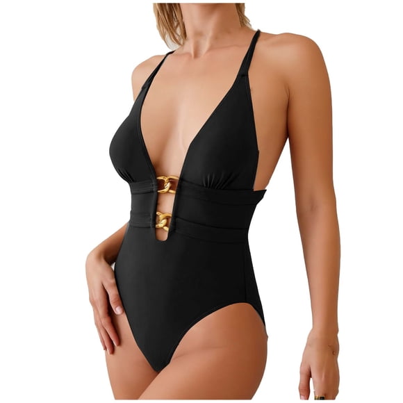 Wo-Fusoul Swimsuit for Women Conservative One-Piece with Removable Bra Pads Elegant Beach Vacation Two-Piece Set Black L