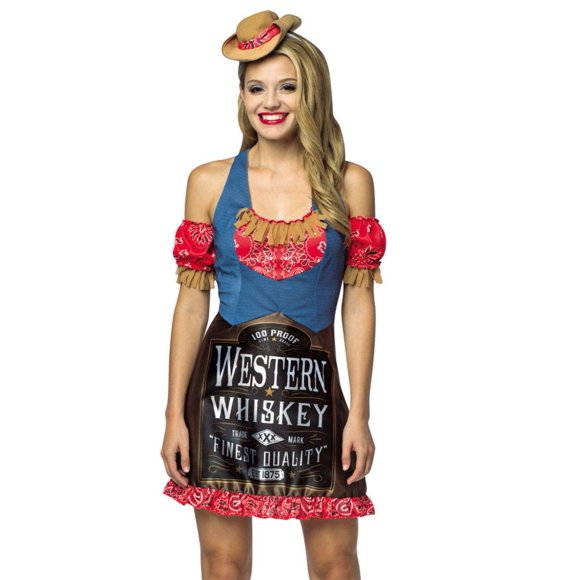 Western Whisky Booze Bottle Costume Women's Fancy Dress Halloween Size 4-10