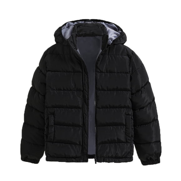 PMVFHDE Clearance Boys Jackets Winter Kids Boys Girls Long Sleeve Winter Warm Outwear Solid Color Hoodie Jacket Coat Black Black,7-8 Years