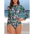 thumbnail image 3 of Charmo Women's One Piece Rashguard Swimsuit Floral Zip Front Surfing Shirt Sun Protection, 3 of 6