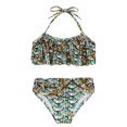 thumbnail image 3 of TiaoBug Girls 2 Pcs Mermaid Bikini Sets Shiny Halter Ruffles Crop Top with Triangle Brief Bathing Suit Tankini Dark Green A 130, 3 of 5