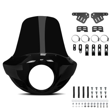 Krator Motorcycle Windshield, Motorcycle Fairing, 35 mm - 49 mm Fork Clamps, 5.75" Headlight, Blackout, Compatible with Harley Davidson Iron 883 2009-2020