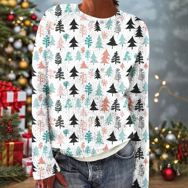 Wiyuqeen Fair Isle Sweaters Woman Christmas Xmas Tree Sweaters Vintage Long Sleeve Crewneck Sweater Fair Isle Knit Pullover Top S-2XL