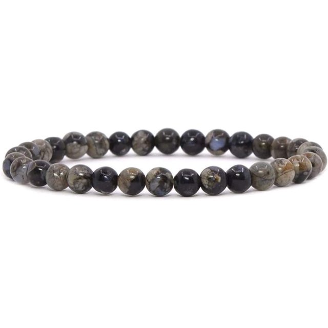 Angelstones Bracelet Extensible Unisexe en Perles Rondes 6 mm en Lanite Naturelle