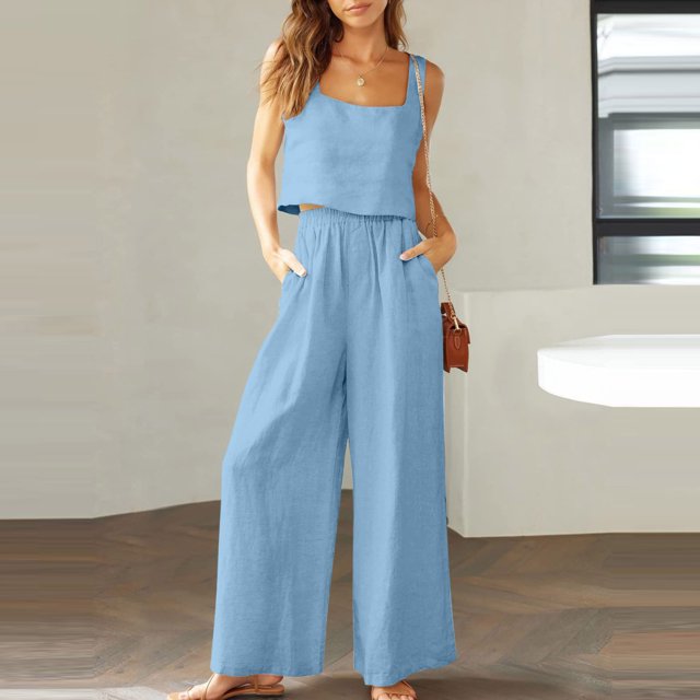 zanvin Ensembles 2 Pcs pour Femmes, Ensemble Décontracté 2 Pcs pour Femmes en Lin avec Short, Haut Sans Manches, Veste, Haut/chemise Sans Manches à Col Ras du Cou
