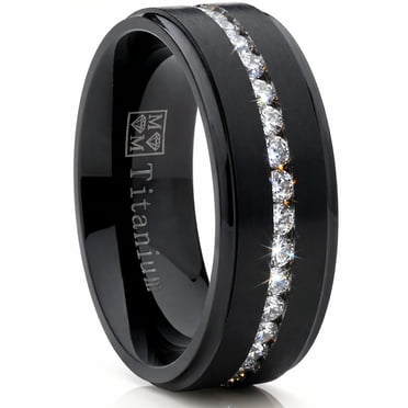 Bague Alliance Éternité pour Homme en Titane Noir avec Zircone Cubique CZ, Ajustement Confortable 8 mm Taille 15