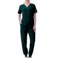 thumbnail image 1 of Pisexur Plus Size Scrub Set for Women - Slim Solid Color V-Neck Scrub Top & Skinny Cargo Scrub Pants With Pockets, 1 of 2