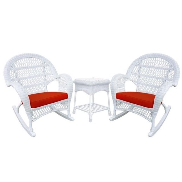 Jeco Ensemble de Conversation en Osier 3 Pcs Blanc avec Coussins Rouges