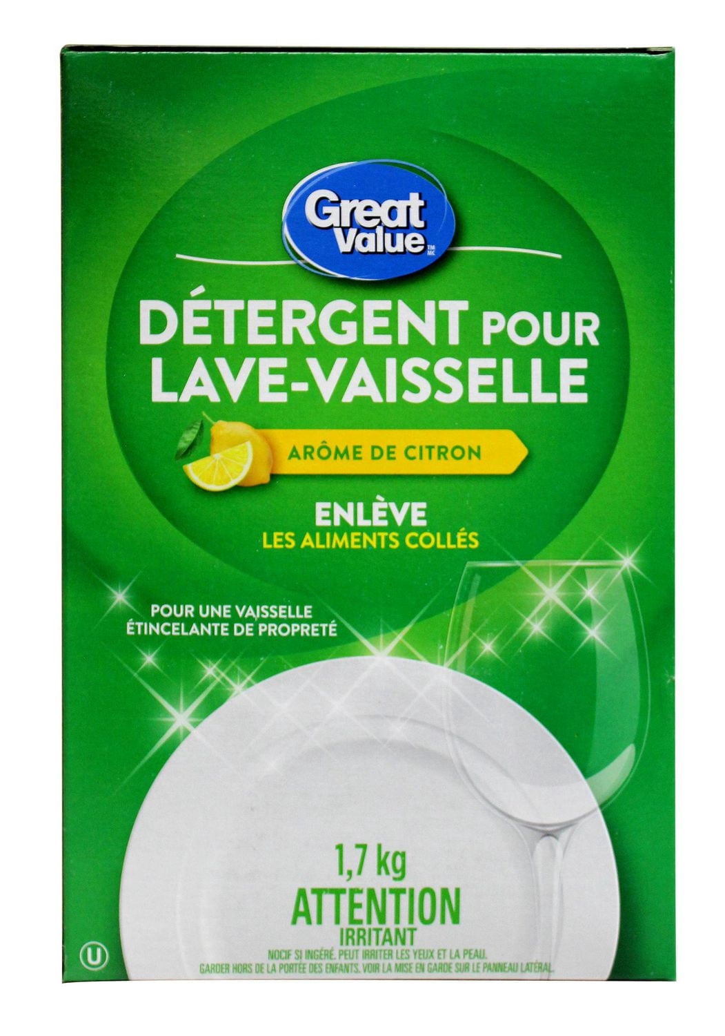 Great Value Détergent pour Lave-Vaisselle Arôme de Citron 1.7KG