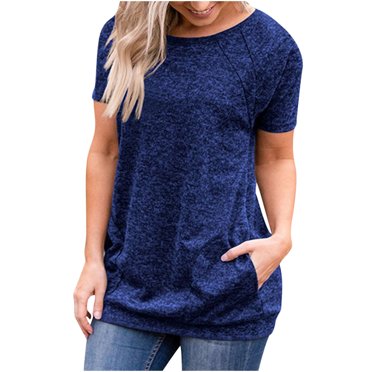Économies d'Été Liquidation RKSTN Mode Haut Décontracté pour Femmes Col Rond Manches Courtes Tunique Chemise Couleur Unie Hauts Blouse pour Dames