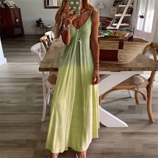 Gspmoly Robes pour Femmes, Camisole Décontractée Sans Manches à Encolure en V Imprimée, Robe Longue Maxi Débardeur, Robes d'Été pour Femmes jusqu'à 65 % de Rabais