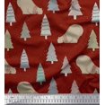 thumbnail image 1 of Soimoi Red Rayon Fabric Bear & Tree Christmas Fabric Prints By Yard 42 Inch Wide, 1 of 3