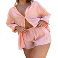 thumbnail image 2 of Summer Women Casual Two Pieces Tracksuit Half Sleeve Button-Down Shirt High Waisted Shorts Set, 2 of 5